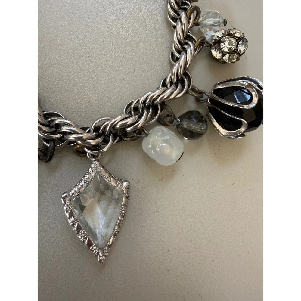 Vtg Accessocraft NYC Runway Gothic Statement Charm Bracelet Smoky Crystal Lucite